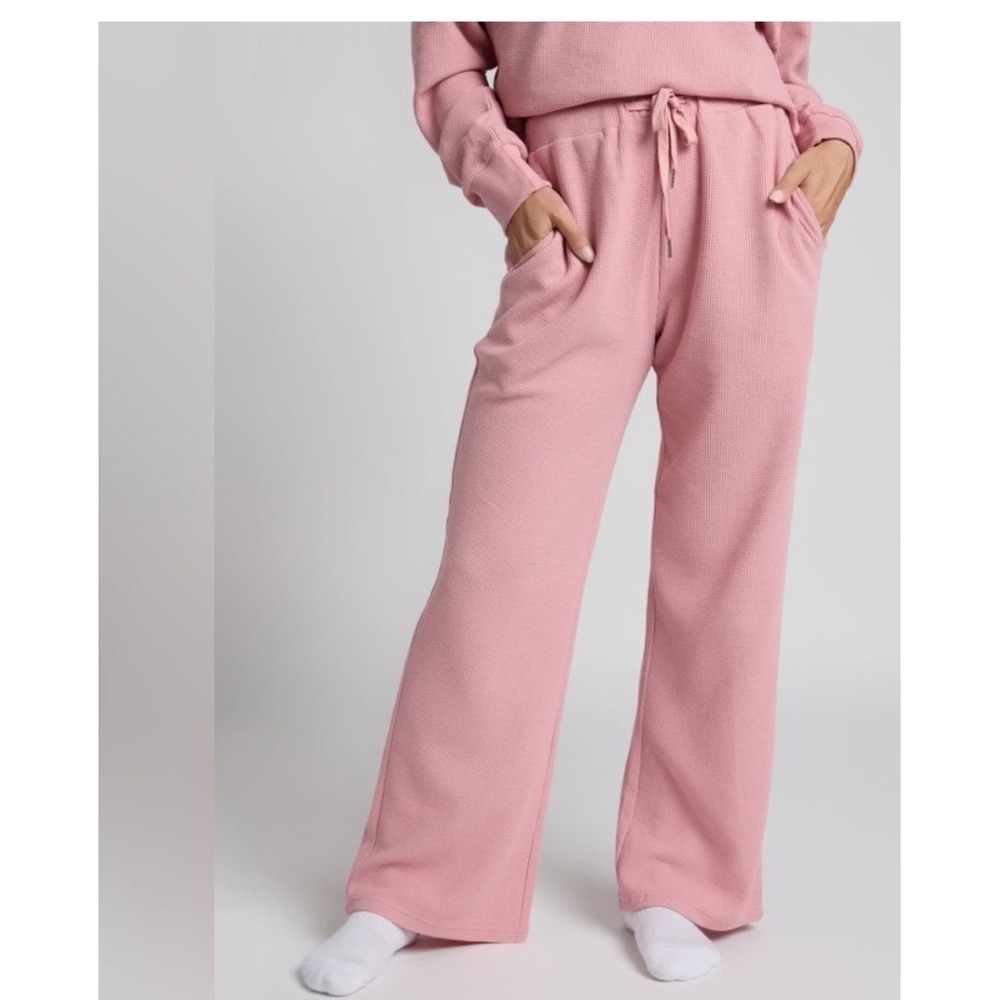 Comfrt Pink Waffle Knit Lounge Pants Wide Leg Drawstring Pajamas XL